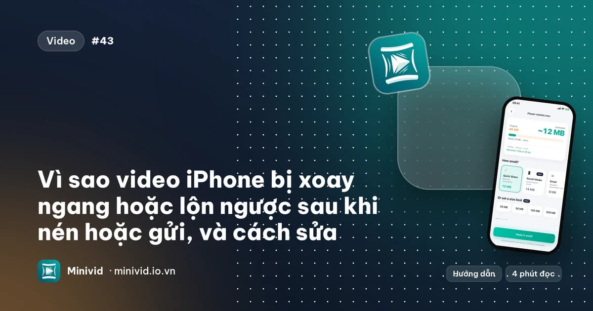 Ảnh bìa bài “Vì sao video iPhone bị xoay ngang hoặc lộn ngược sau khi nén hoặc gửi”, với màn hình nén của Minivid