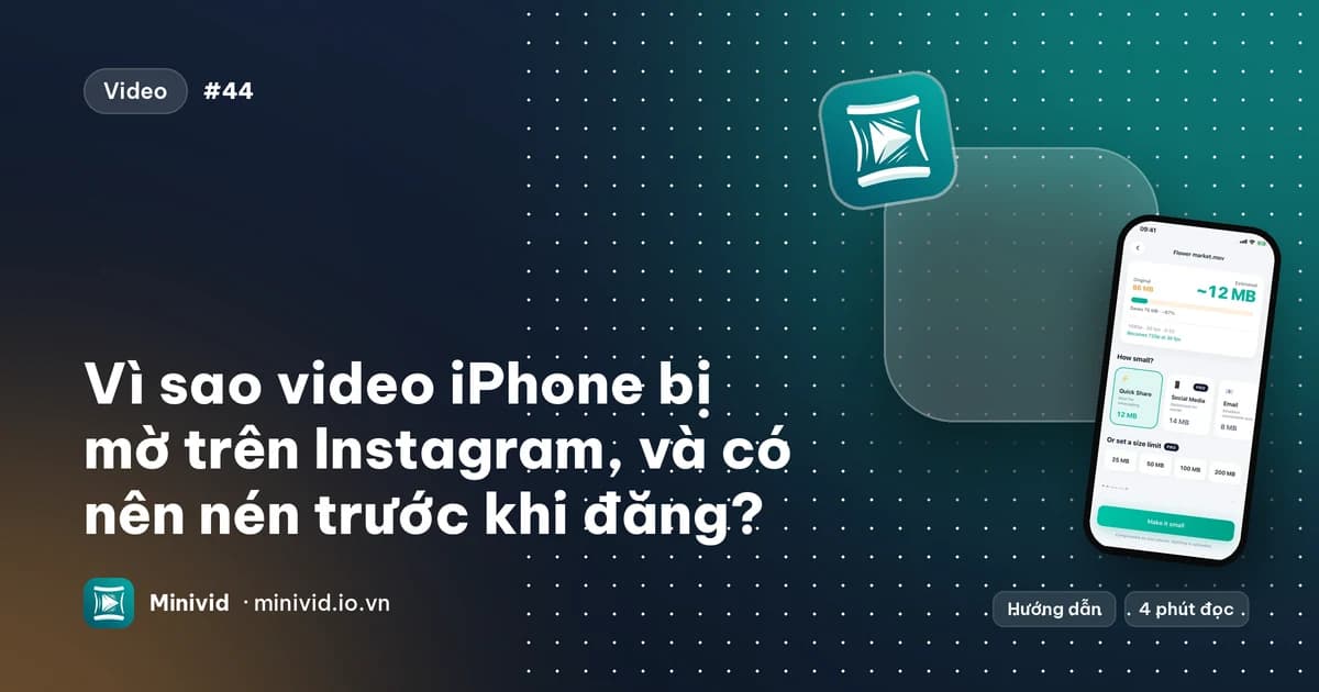 Ảnh bìa bài “Vì sao video iPhone bị mờ trên Instagram, và có nên nén trước khi đăng?”, với màn hình nén của Minivid